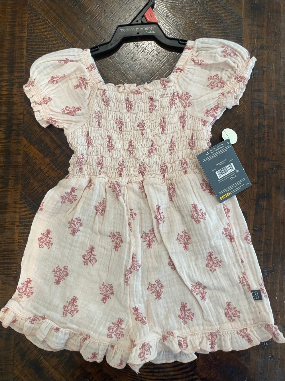NWT- Smocked Short-Sleeve Romper in Pink Floral